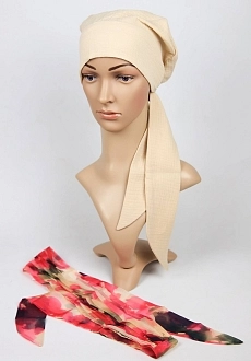 Šátek Arména mušelín béžová ME/10 se zavazovací čelenkou K/3.jpg