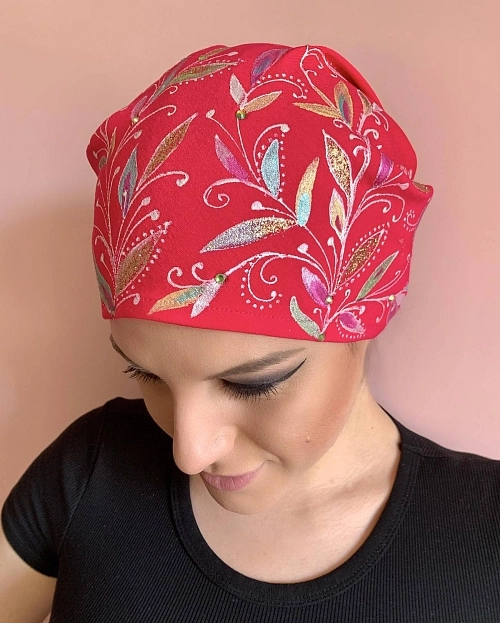 Šátek růžový s listy